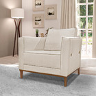 Poltrona Decorativa Pés Em Madeira Tarantino Linho Off White