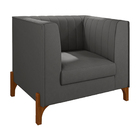 Poltrona Decorativa Pés Madeira Castanho Ancara Suede Cinza G