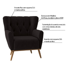 Poltrona Decorativa Pés Madeira Eivissa Veludo Preto G45 - Gr