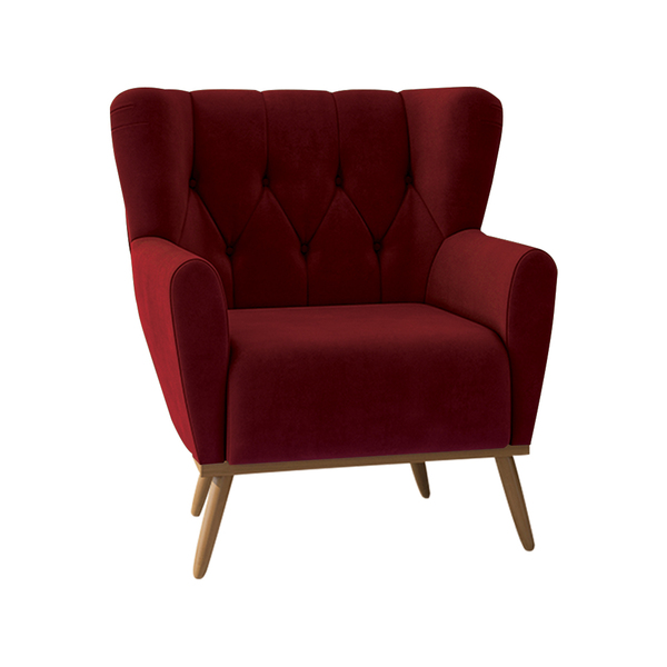 Poltrona Decorativa Pés Madeira Eivissa Veludo Vermelho G45 -
