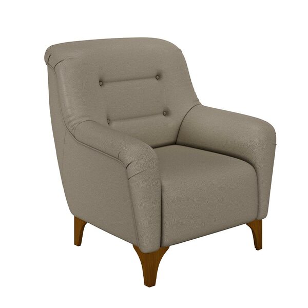 Poltrona Decorativa Pés Madeira Kunis Pu Bege G45 - Gran Belo