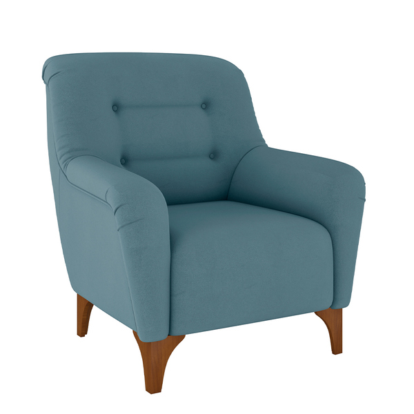 Poltrona Decorativa Pés Madeira Kunis Veludo Azul Claro G45 -