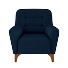 Poltrona Decorativa Pés Madeira Kunis Veludo Azul Marinho G45