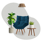 Poltrona Decorativa Pés Madeira Master - Veludo Azul Marinho