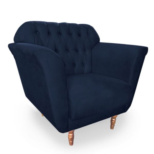 Poltrona Decorativa Pés Madeira Stefany Suede Azul - Sheep Es