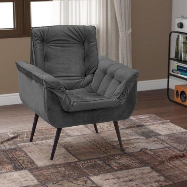 Poltrona Decorativa Pés Palito 1 Lugar Monica - Veludo Chumbo