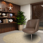 Poltrona Decorativa Pés Palito Champagne Dortmund Pu Castanho