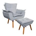 Poltrona Decorativa Pés Palito Com Puff Opla Suede Cinza - Ib