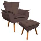 Poltrona Decorativa Pés Palito Com Puff Opla Suede Marrom - I