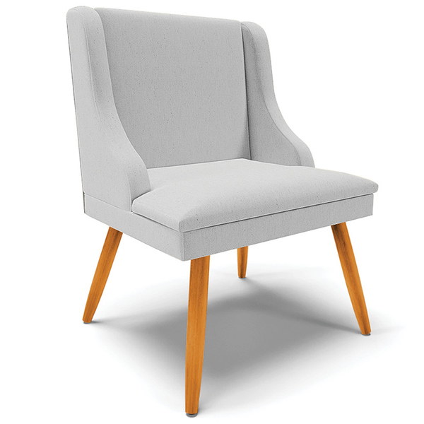 Poltrona Decorativa Pés Palito De Madeira Firenze Linho Cinza