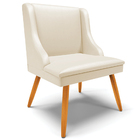 Poltrona Decorativa Pés Palito De Madeira Firenze Pu Bege/nat