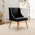 Poltrona Decorativa Pés Palito De Madeira Firenze Pu Preto Br