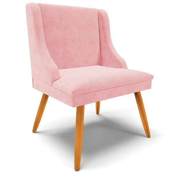 Poltrona Decorativa Pés Palito De Madeira Firenze Suede Rosa