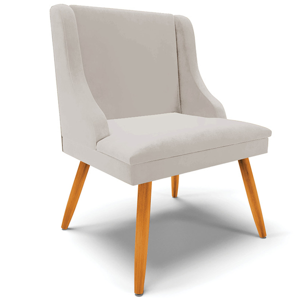 Poltrona Decorativa Pés Palito De Madeira Firenze Veludo Cinz