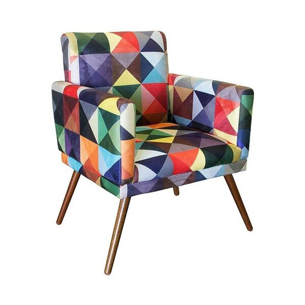 Poltrona Decorativa Pés Palito Nina Com Rodapé Suede Triangul