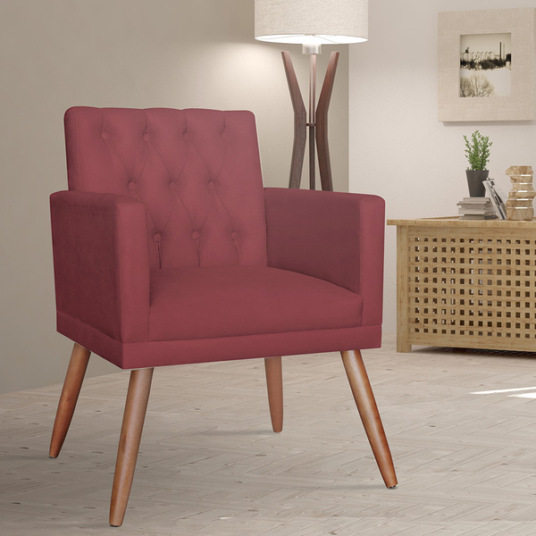 Poltrona Decorativa Pés Palito Nina Encosto Estilo Capitonê B