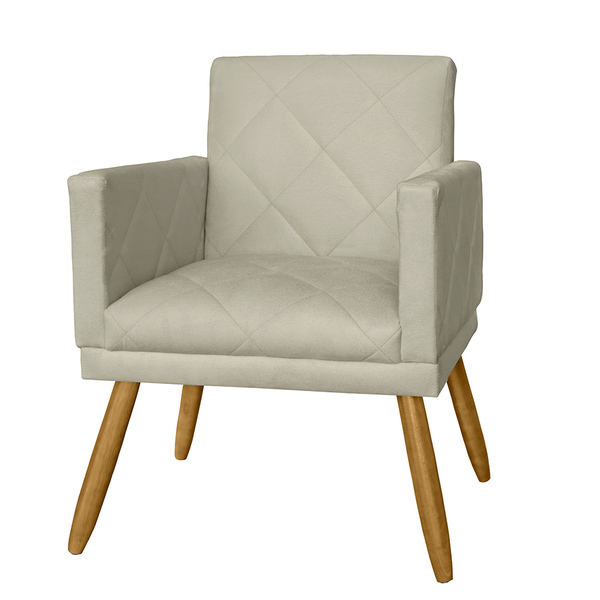 Poltrona Decorativa Pés Palito Nina Estilo Matelassê Bege - D