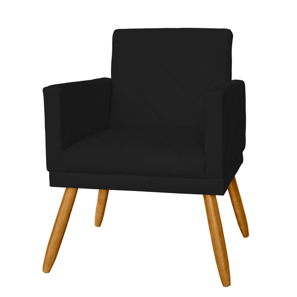 Poltrona Decorativa Pés Palito Nina Estilo Matelassê Preto -