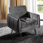 Poltrona Decorativa Pés Palito Tulum Veludo/pu Cinza/preto  -