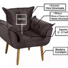 Poltrona Decorativa Pés Palitos Opala 9798 Suede Marrom Rm Mi