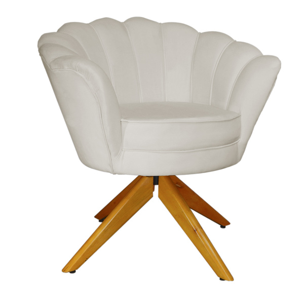 Poltrona Decorativa Pétala Pés Madeira Giratório Suede Bege -
