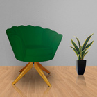 Poltrona Decorativa Pétala Pés Madeira Giratório Suede Verde
