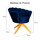 Poltrona Decorativa Pétala Pés Madeira Giratório Veludo Azul