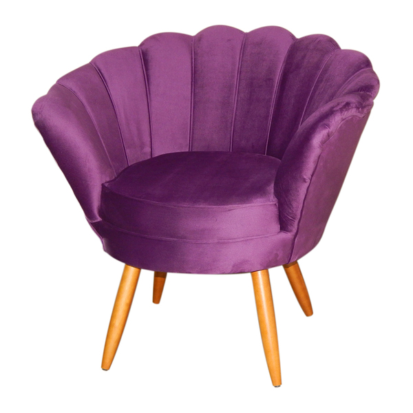 Poltrona Decorativa Pétala Pés Palito Veludo Roxo - Ds Estofa