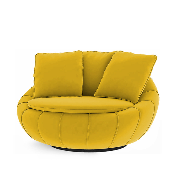 Poltrona Decorativa Redonda Giratória Glória Veludo Mostarda