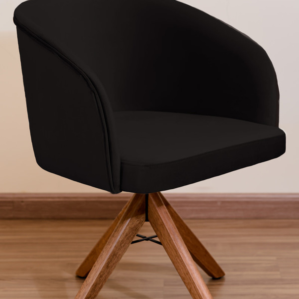 Poltrona Decorativa Redonda Pé Giratório De Madeira Preto