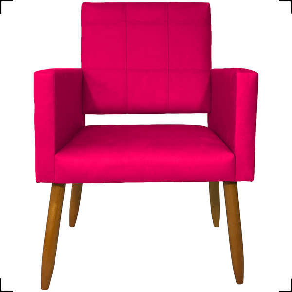 Poltrona Decorativa Reforçadas  Para Sala Isa Suede Pink Pé C