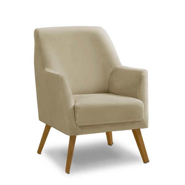 Poltrona Decorativa Retrô Recepção Magali Lisa Veludo Bege La