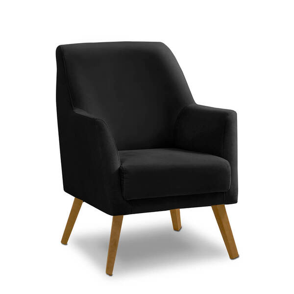 Poltrona Decorativa Retrô Recepção Magali Lisa Veludo Preto L