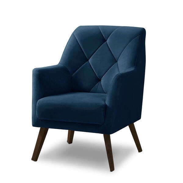 Poltrona Decorativa Retrô Recepção Magali Veludo Azul Marinho