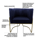 Poltrona Decorativa Romênia Pés De Aço Veludo Azul Marinho G1