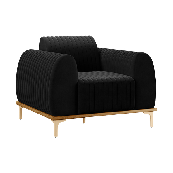 Poltrona Decorativa Sala De Estar Base De Madeira Euro Veludo