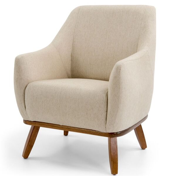 Poltrona Decorativa Sala De Estar Base De Madeira Raquel Algo