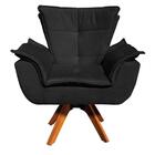 Poltrona Decorativa Sala De Estar Base Giratória Madeira Opla