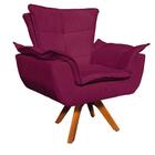 Poltrona Decorativa Sala De Estar Base Giratória Madeira Opla