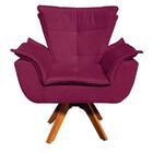 Poltrona Decorativa Sala De Estar Base Giratória Madeira Opla