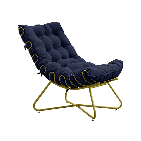 Poltrona Decorativa Sala De Estar Caim Base De Ferro Dourado