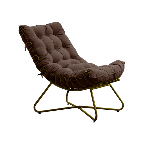 Poltrona Decorativa Sala De Estar Caim Base De Ferro Dourado