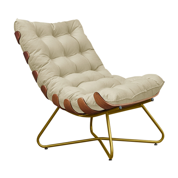 Poltrona Decorativa Sala De Estar Caim Base De Madeira Dourad