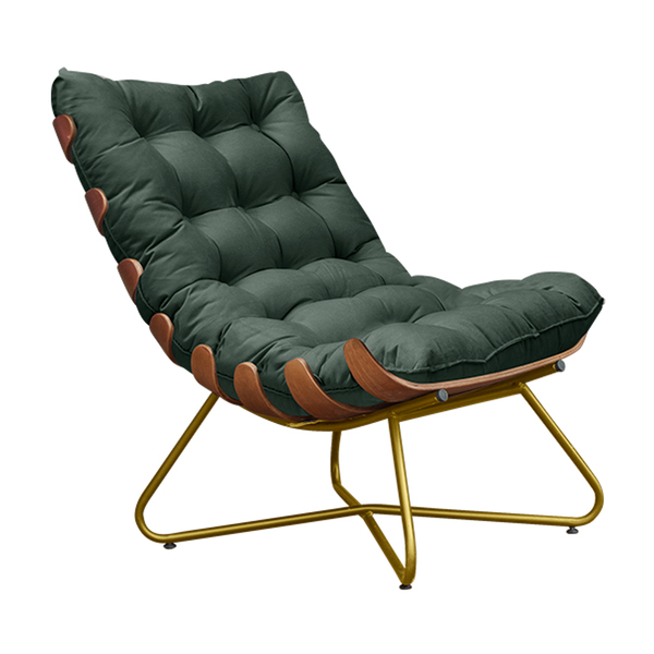 Poltrona Decorativa Sala De Estar Caim Base De Madeira Dourad