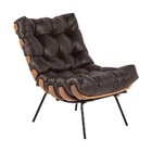 Poltrona Decorativa Sala De Estar Costela Couro Marrom G34 -