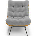 Poltrona Decorativa Sala De Estar Costela L02 Bouclê Cinza -