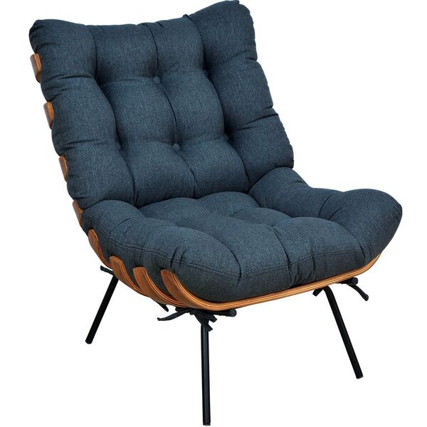 Poltrona Decorativa Sala De Estar Costela L02 Linho Chumbo -