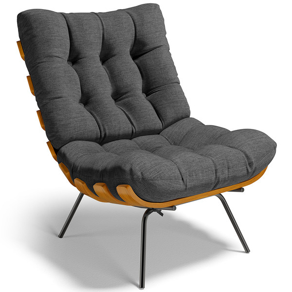 Poltrona Decorativa Sala De Estar Costela L02 Linho Cinza Esc