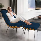 Poltrona Decorativa Sala De Estar Costela L02 Suede Azul Mari