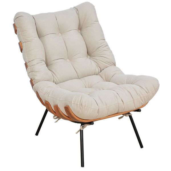 Poltrona Decorativa Sala De Estar Costela L02 Suede Bege - Ly